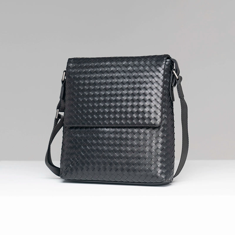 x&bv男包单肩包真皮休闲商务包翻盖编织竖款时尚小背包男士斜挎包