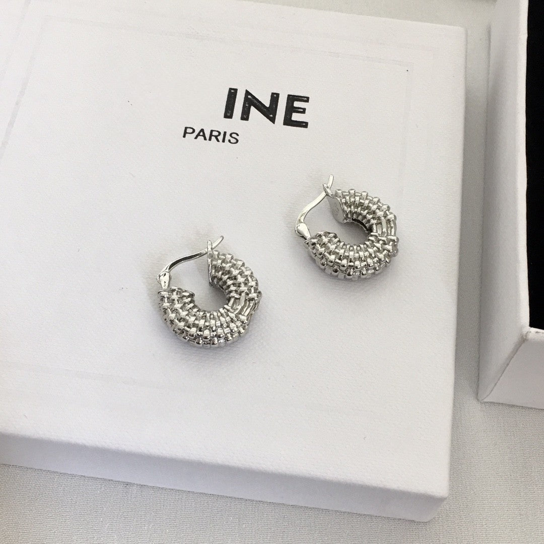 赛林家22新款编织麻花耳环女气质中古Vintage耳扣CEL风镀金耳饰