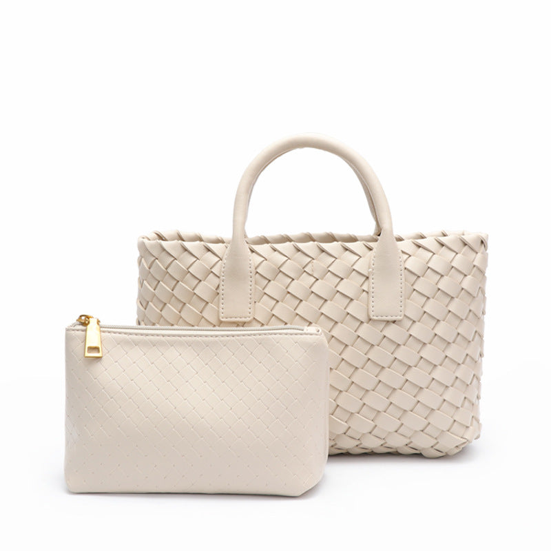 简约时尚小众菜篮子编织单肩斜挎手提包大容量休闲百搭子母托特包