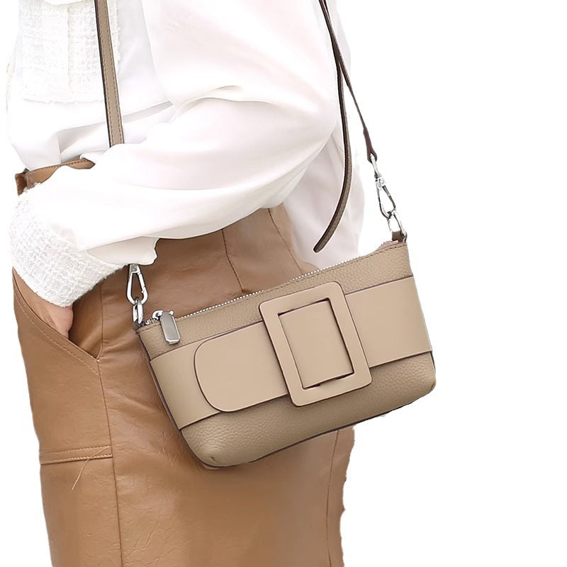 小众设计手提单肩腋下包togo头层牛皮法棍包真皮大方扣包一件代发