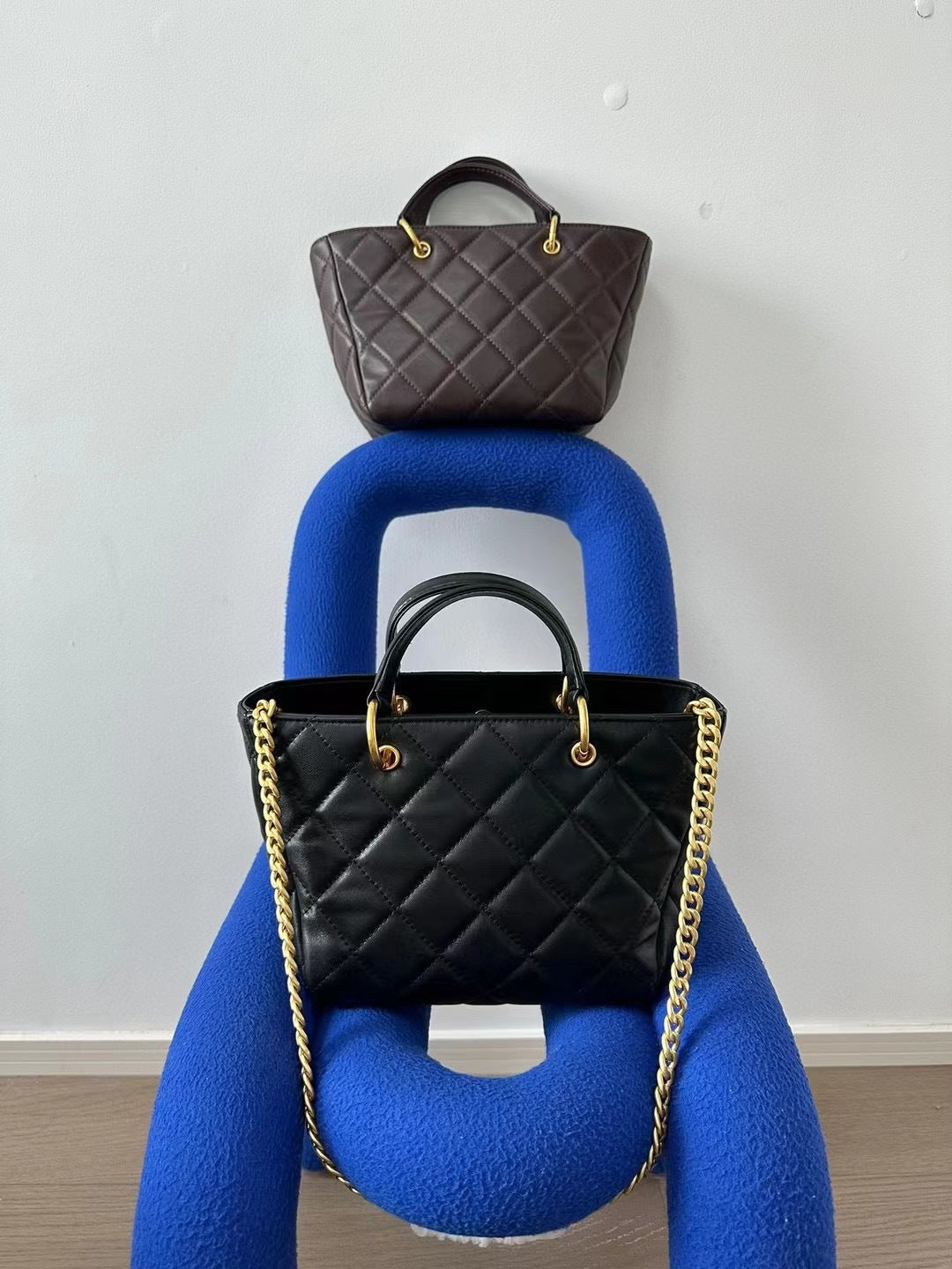 新款真皮菜篮子包时尚复古菱格手提包休闲百搭单肩斜挎托特包女