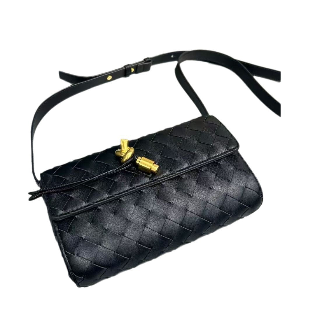 欧美时尚真皮小方包2023新款高档牛皮编织包简约单肩斜挎女士包包