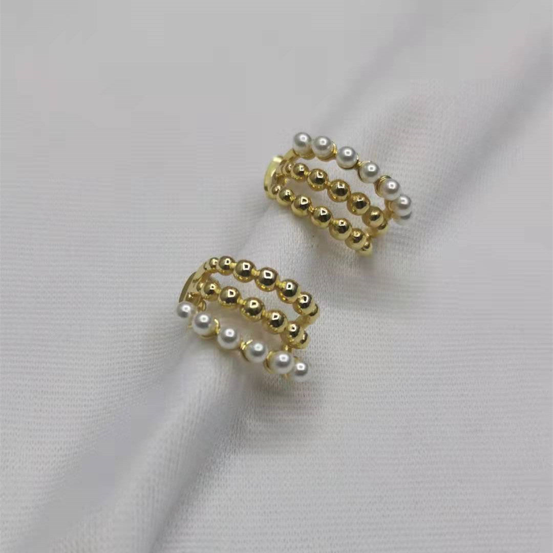 赛家21新款珍珠C形几何形耳钉女高级感气质设计感甜美三层耳环