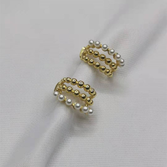 赛家21新款珍珠C形几何形耳钉女高级感气质设计感甜美三层耳环