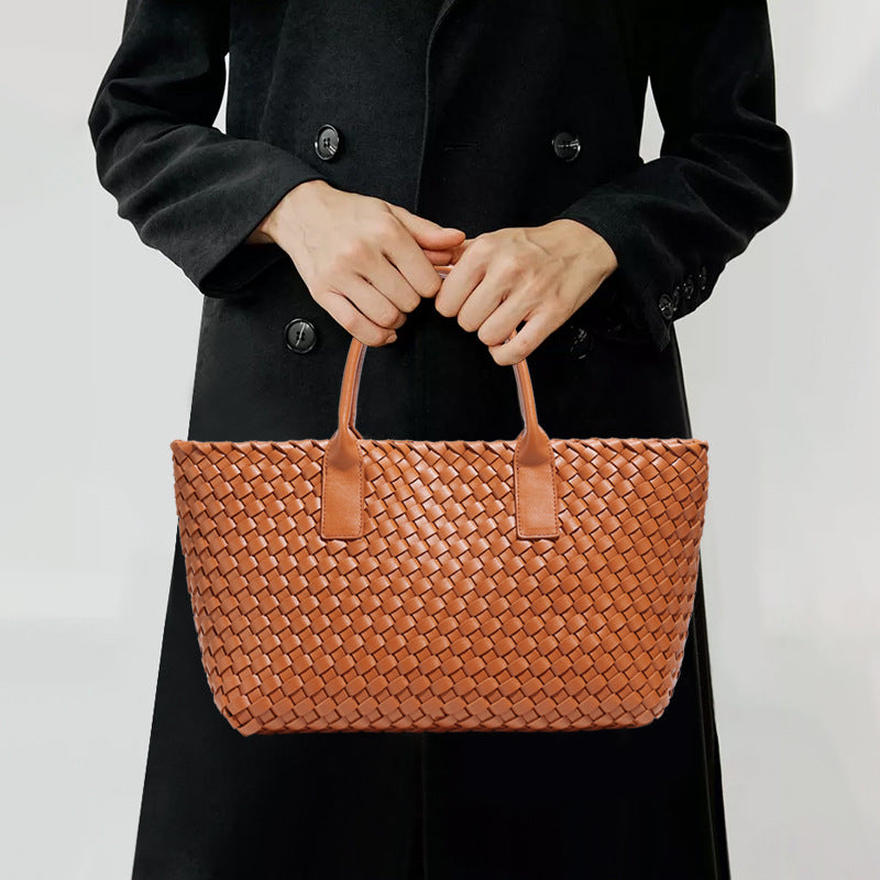 新款女士手提包高级感大容量百搭子母包通勤百搭简约手工编织包包