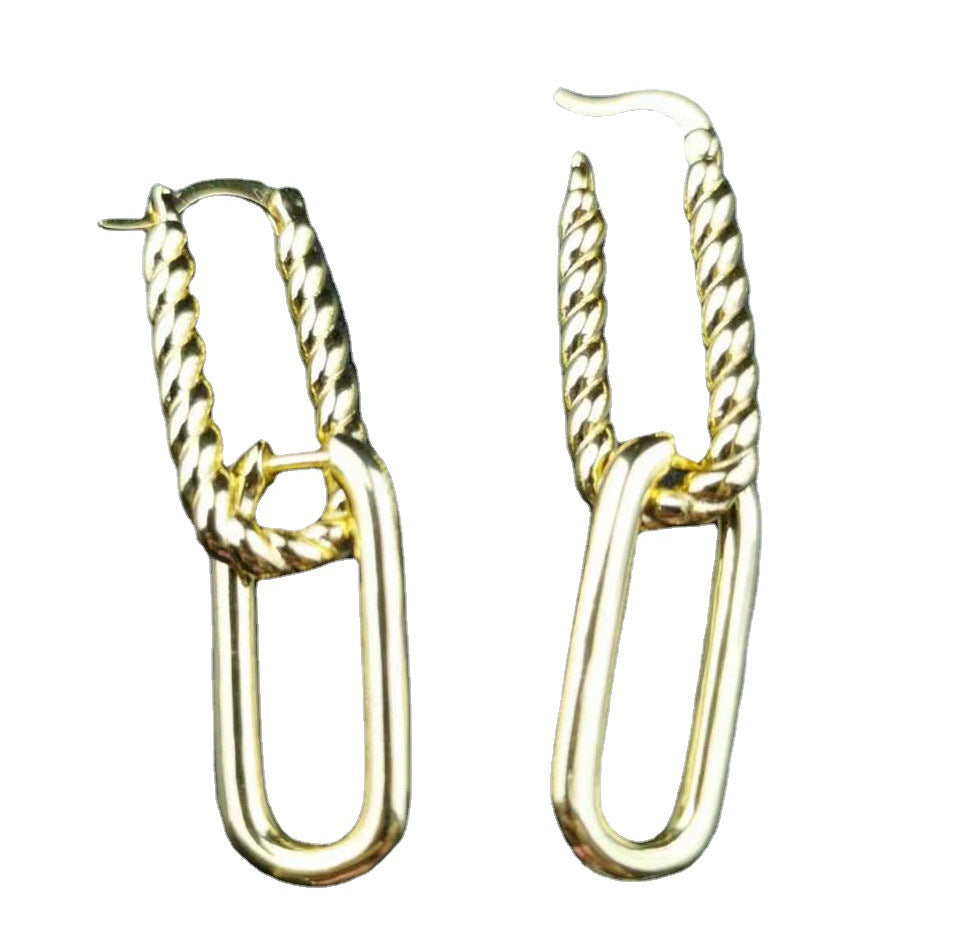 赛家欧美金色麻花耳环女气质耳饰个性小众设计高级感经典两戴耳圈