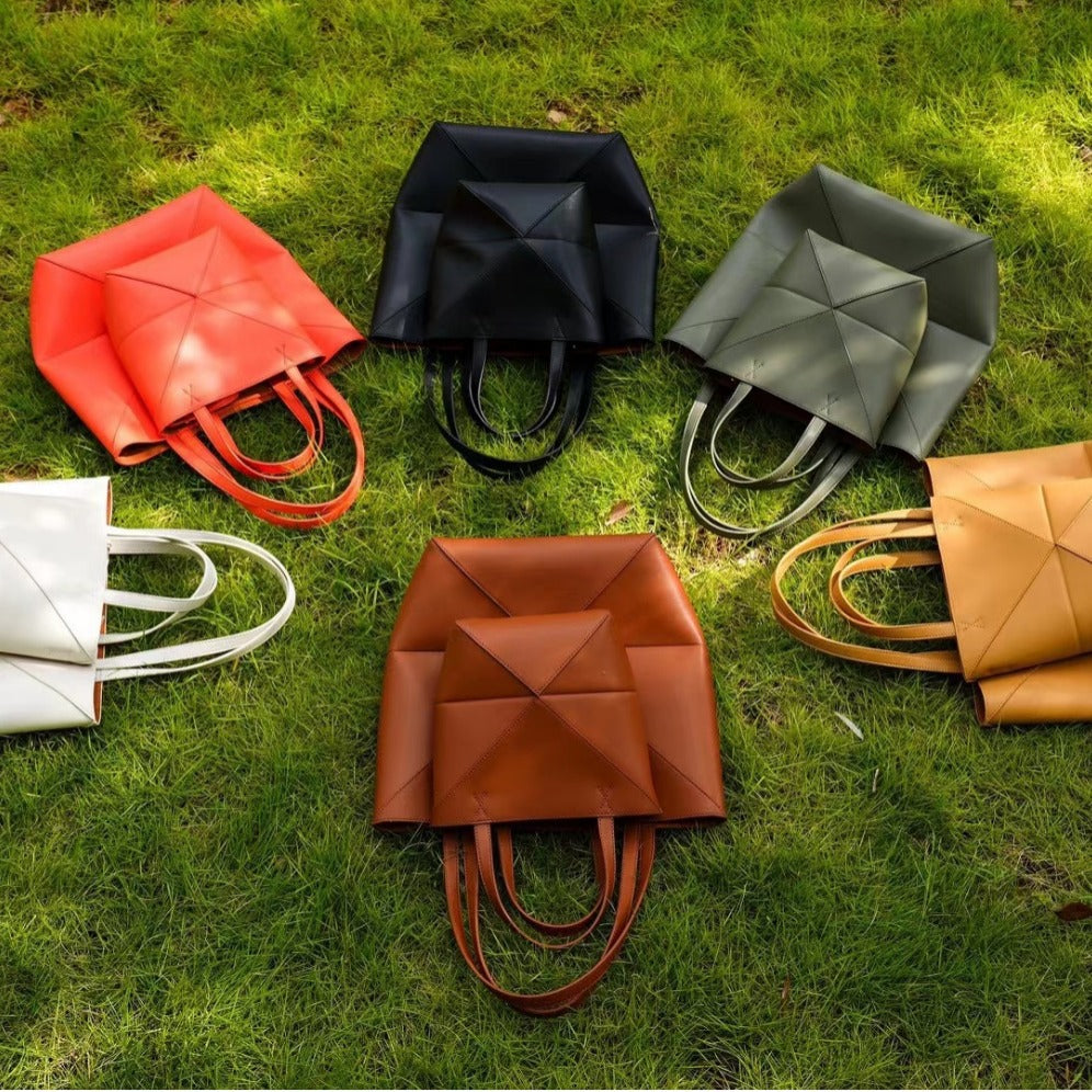 小众新款真皮折叠托特包时尚大容量简约休闲单肩斜挎手提水桶包女