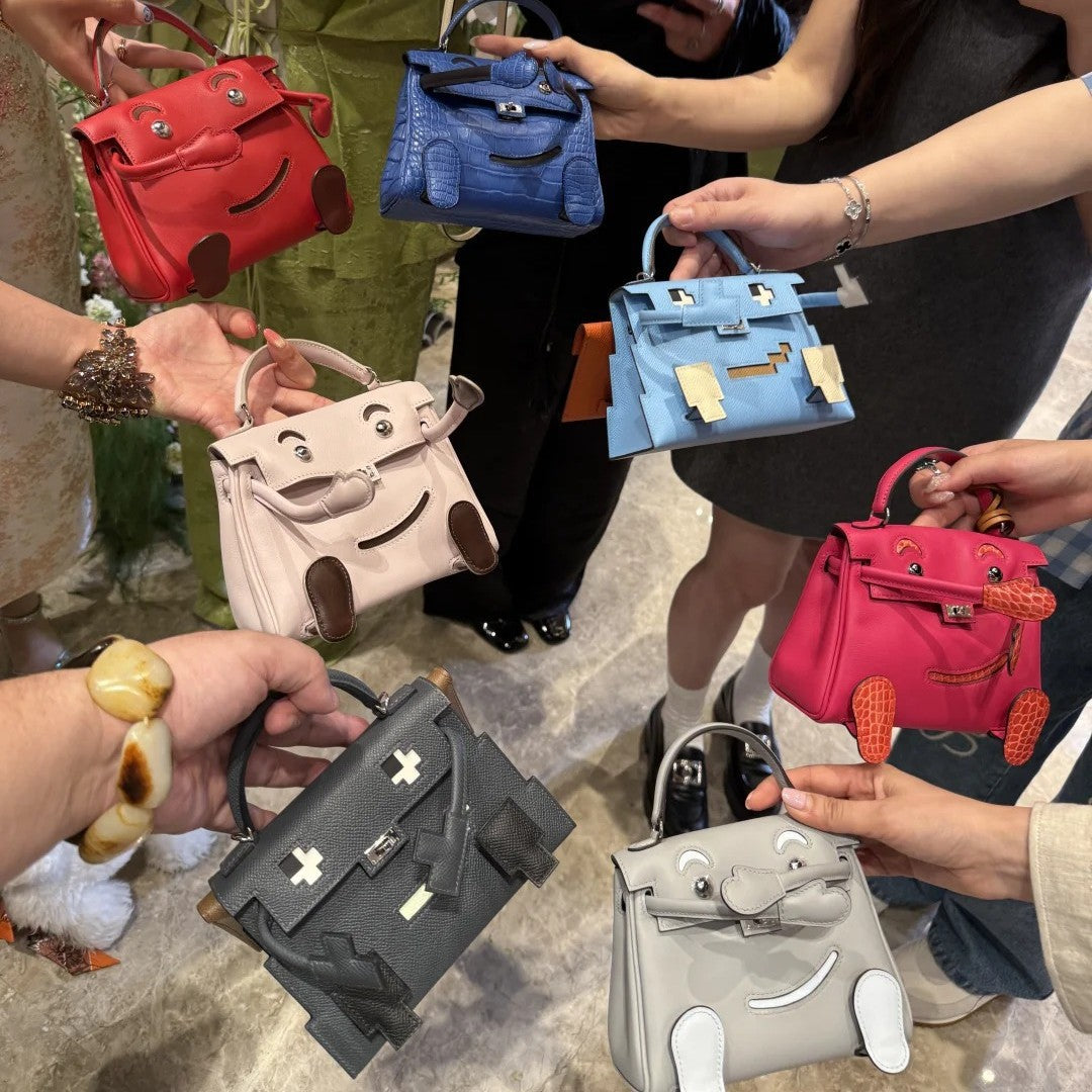 机器人凯莉包卡通笑脸包马赛克娃娃手提小方包单肩斜挎包一件代发