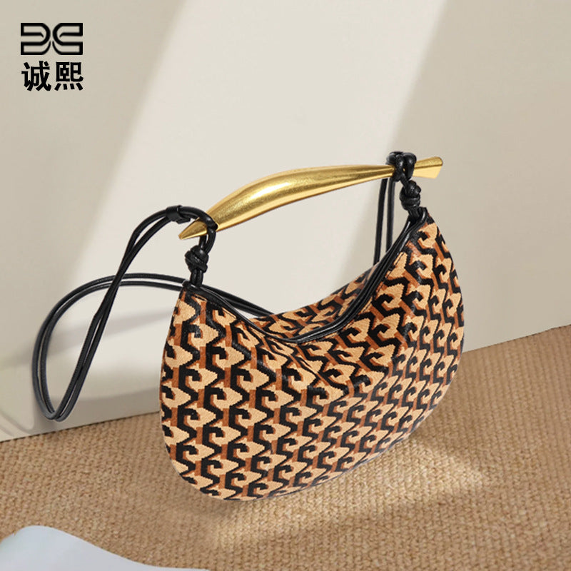 秋冬新款真皮马毛高级感沙丁鱼包小众时尚单肩斜跨包复古手提女包