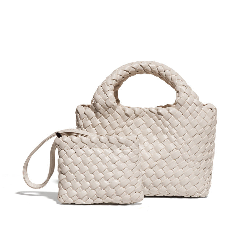 时尚百搭小清新手拎编织女包休闲纯色菜篮子单肩斜挎包手提子母包