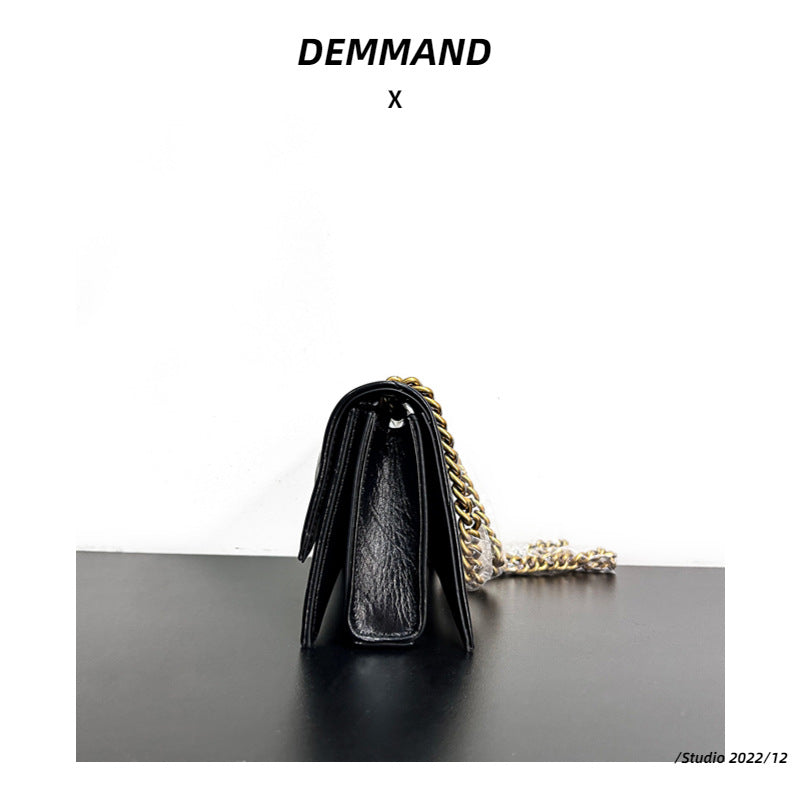 高级感头层牛皮沙漏包2023春夏新款褶皱菱格链条包单肩斜挎包女