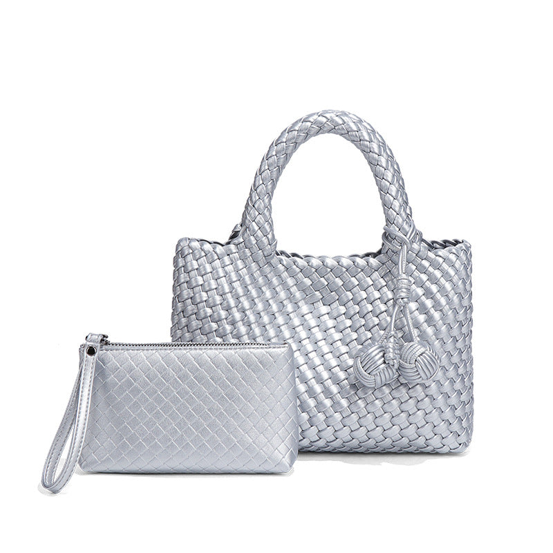 小众编织手提女包新款软皮休闲单肩斜挎包时尚百搭手拎小托特包包