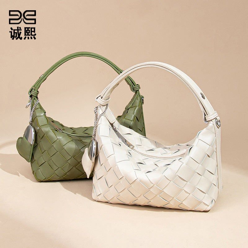 夏季百搭小清新斜跨女包软皮纯色编织包休闲手拎饭盒包单肩腋下包