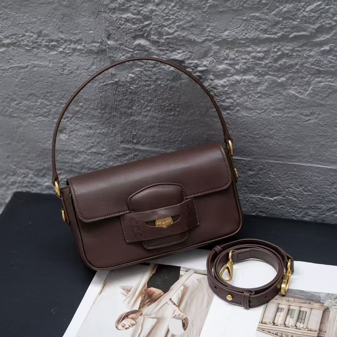 秋冬新款2024头层牛皮法棍包腋下包金币包小方包手提包单肩斜挎包