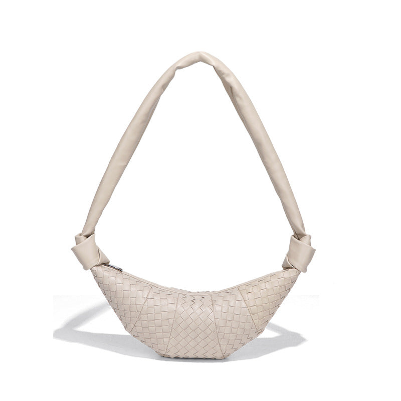 韩版慵懒风牛角包潮流单肩斜挎饺子包小众编织女包新款时尚可颂包