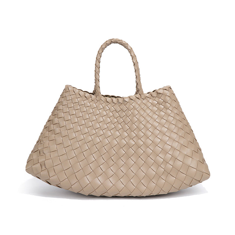 高级感纯色大容量子母手提包纯手工编织女包复古潮流菜篮子托特包