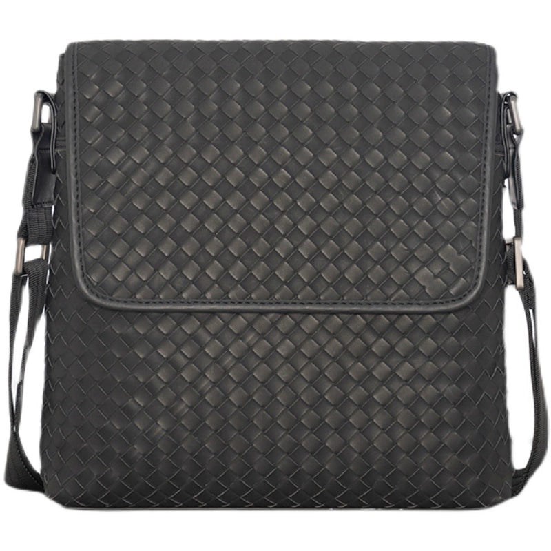 X&BV真皮男包单肩包编织翻盖竖款青年男士斜挎包包商务休闲小背包