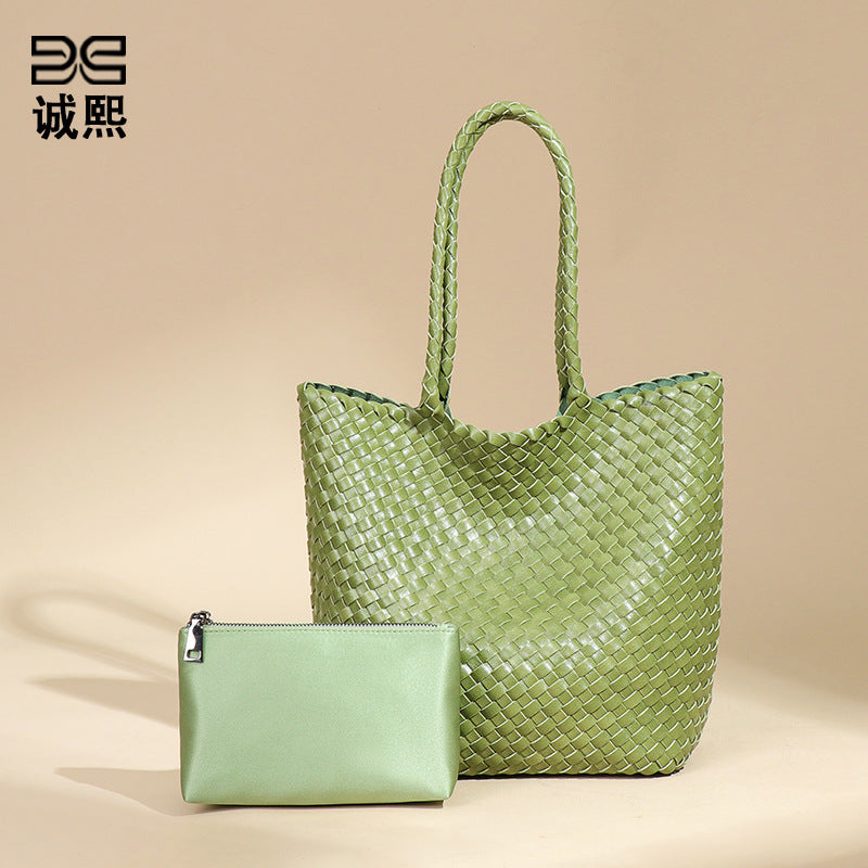 韩版潮流大容量单肩腋下包手工编织女包大容量休闲子母手提托特包
