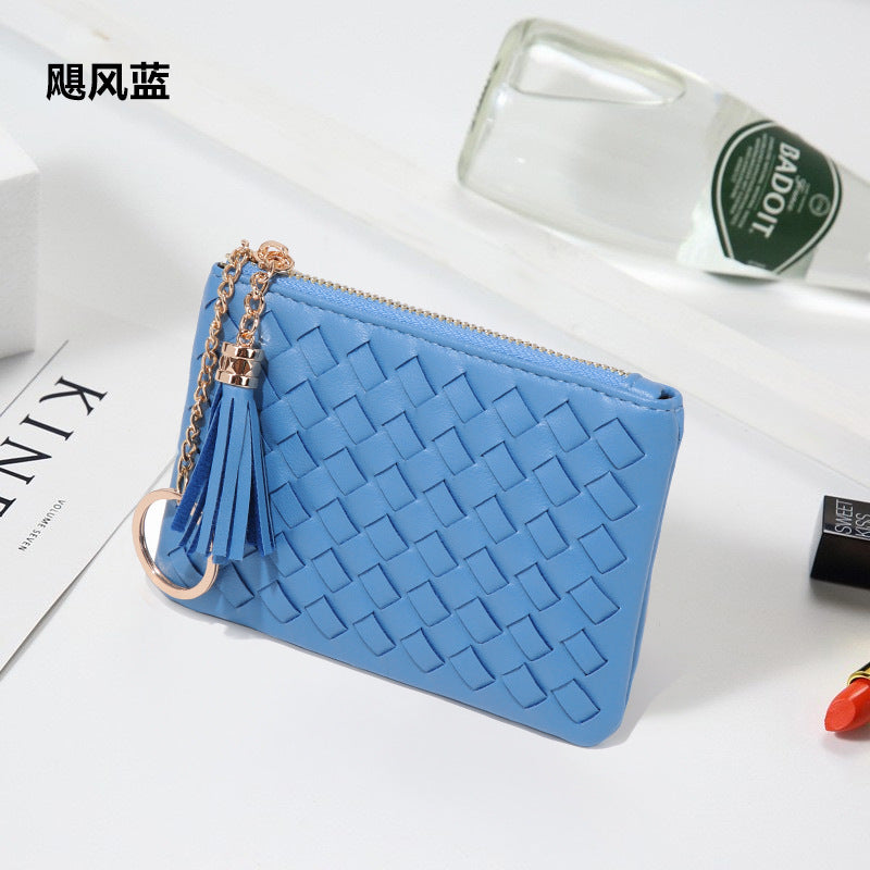 时尚马卡龙编织收纳小包钥匙扣流苏证件卡包多功能实用硬币零钱包