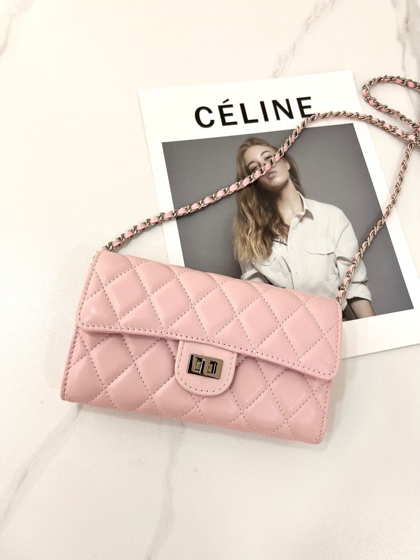 大牌品牌 小香风零钱包迷你小方包黑色手机包单肩斜挎菱格链条包