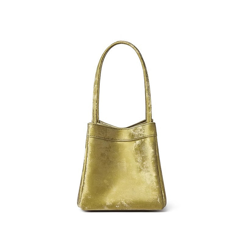 新中式国风晕染菜篮子包牛皮绸缎锦囊包手提包女单肩斜挎包水桶包