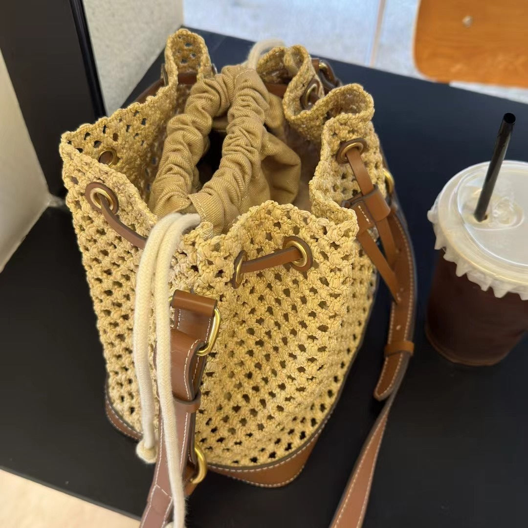 拉菲草编织水桶包包女大容量腋下包高级感手提菜篮子包单肩斜挎包