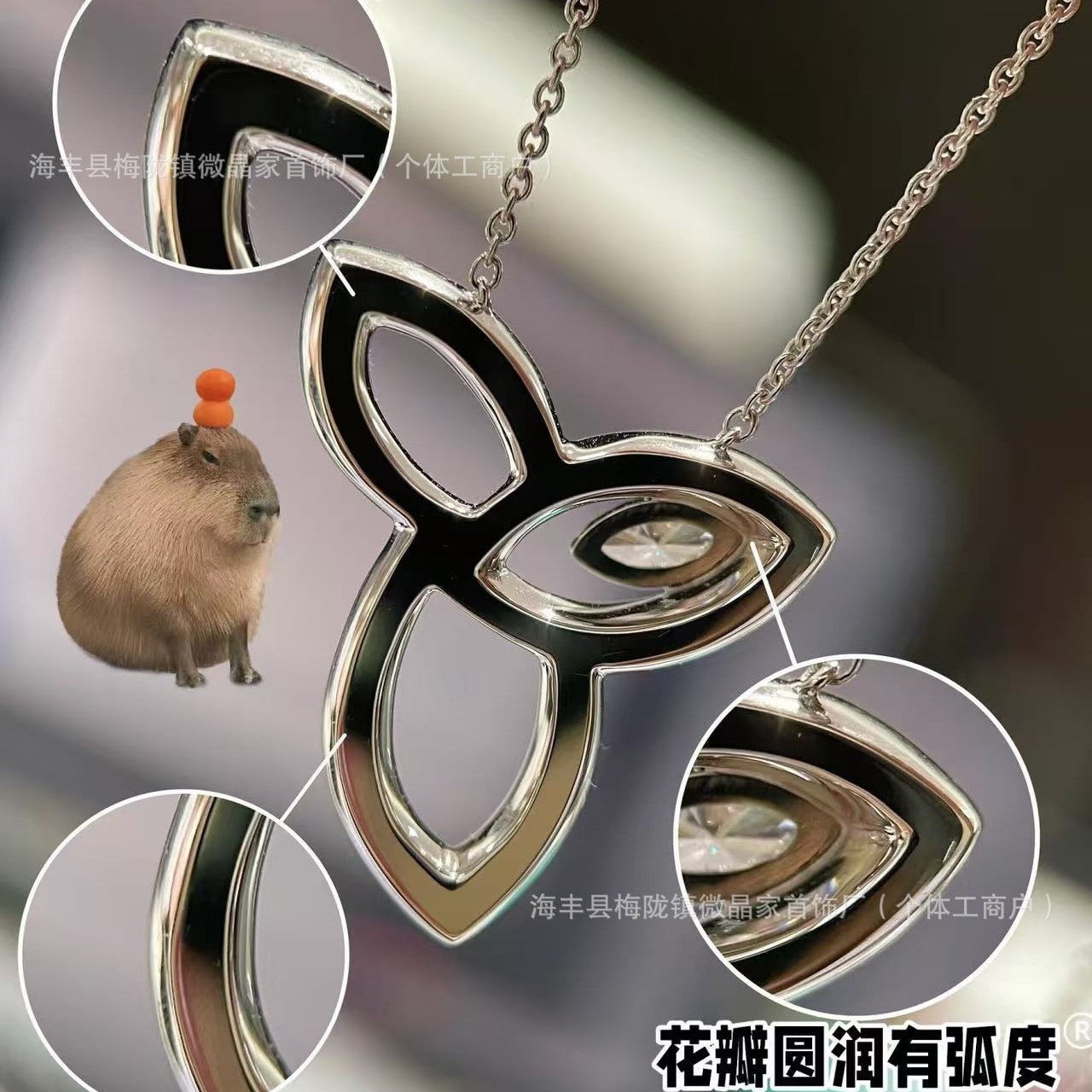 H.W海瑞家Lily三叶草项链女满钻S925银高版本轻奢锁骨链厂家直销