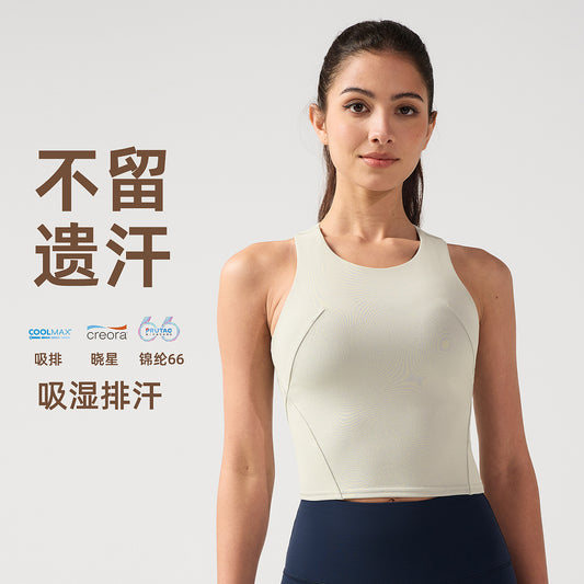 lulu瑜伽背心女圆领带胸垫健身上衣高强度防震聚拢收副乳运动背心