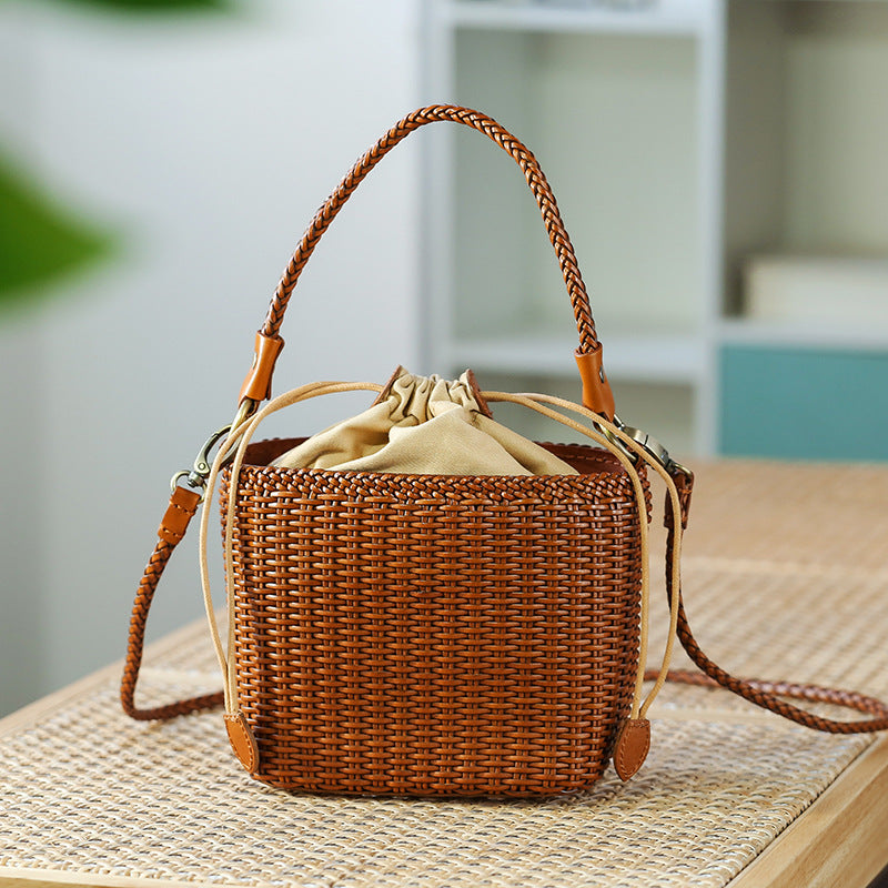 牛皮编织女包纯皮手工真皮包包质感休闲小众复古包单肩包2023新款