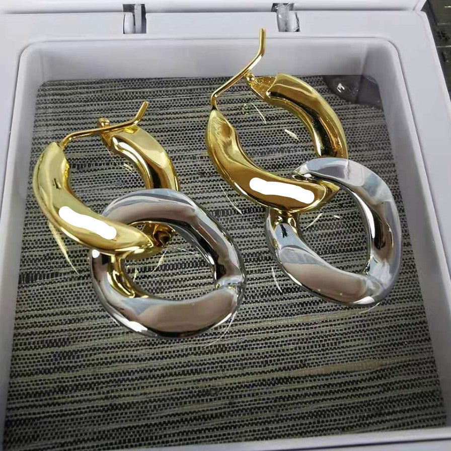 BV家新款耳环女几何链条两色耳饰品高级感个性可拆卸二戴拼色耳钉