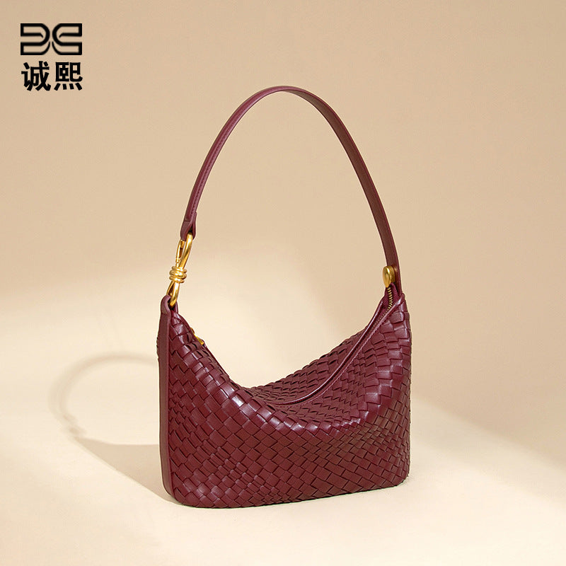 小众手工编织包包时尚单肩斜挎包休闲女简约手提饭盒包潮流腋下包