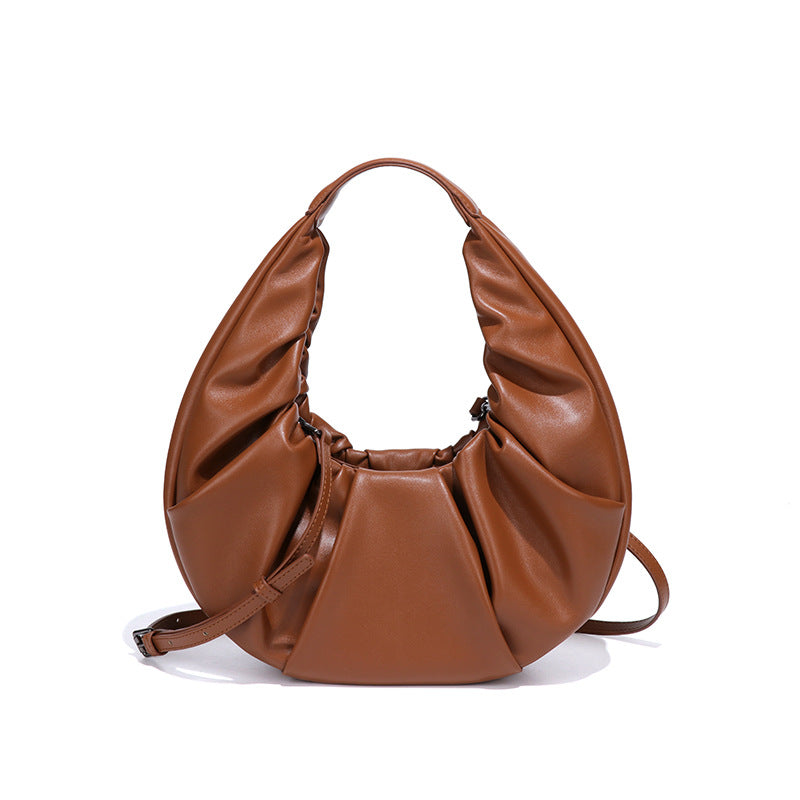 复古百搭皱褶新月包手提简约高级感定制单肩女包新款斜挎饺子包包