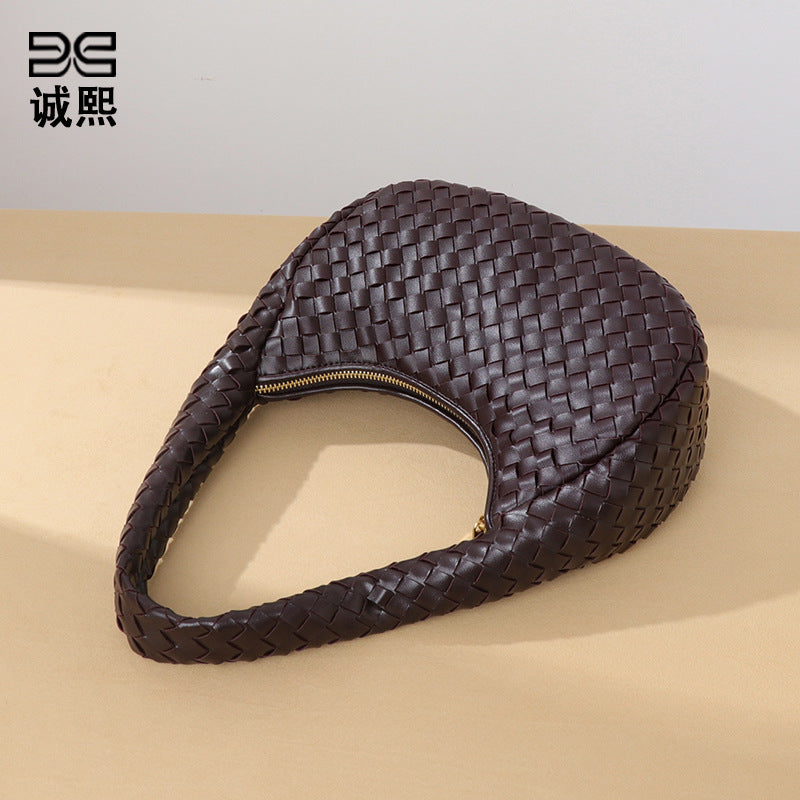 外贸批发小众时尚编织饺子包单肩简约百搭手拎女包质感休闲腋下包