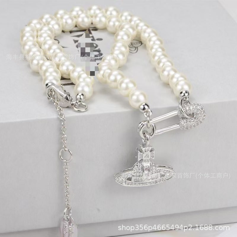 高版本西太后土星珍珠项链女薇薇安经典回形针土星珍珠链工厂直销