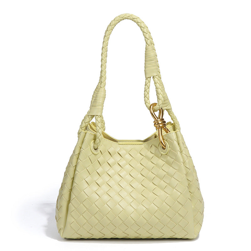 时尚简约单肩斜跨包高级感百搭手提腋下包通勤大容量手工编织包包