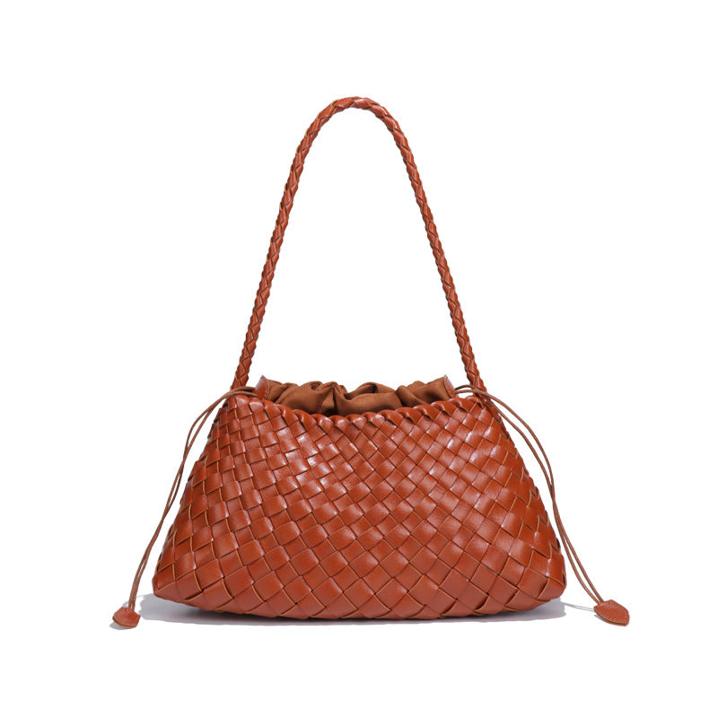 跨境热销纯色手工编织包包女高级感复古手提子母包时尚单肩腋下包