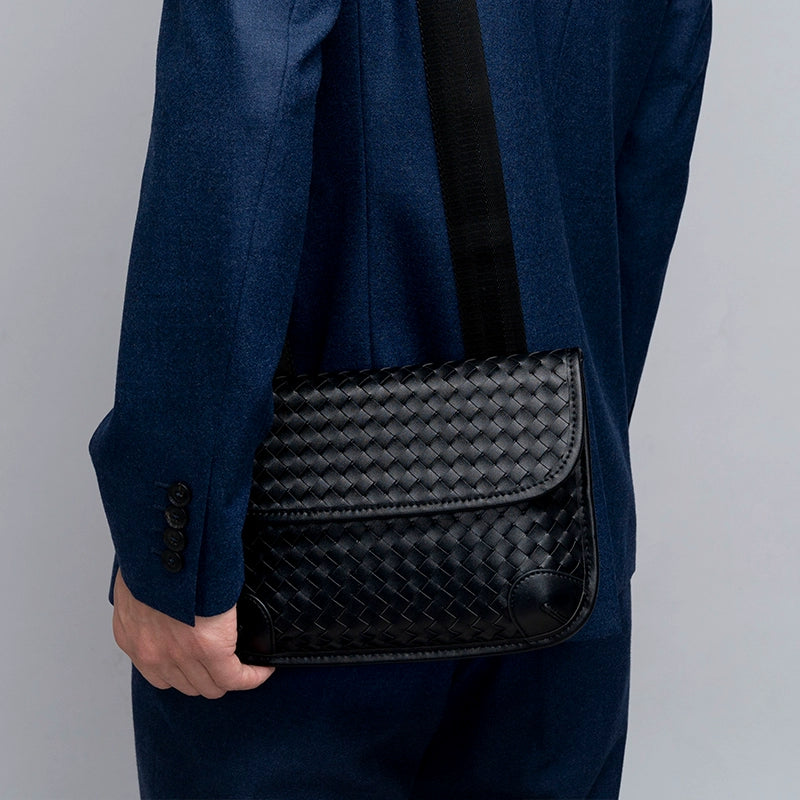 x&bv男士胸包真皮时尚小背包编织男包单肩包头层牛皮多功能斜挎包