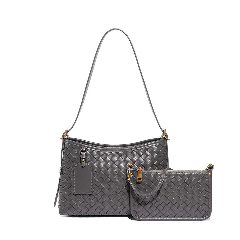 外贸手工编织包包时尚复古两件套单肩斜挎女包质感休闲腋下子母包