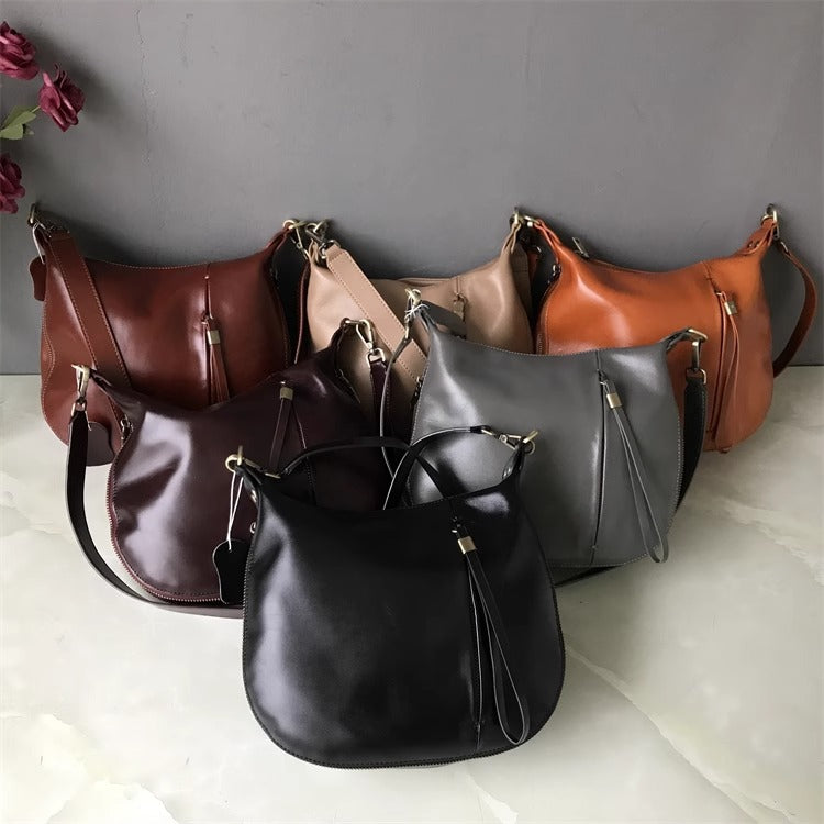 直播新款复古时尚马鞍包包女植鞣牛皮软皮质感小众设计单肩斜挎包