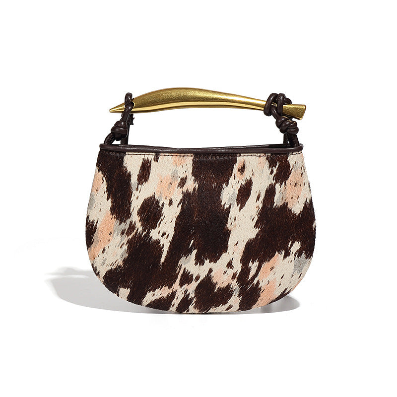 秋冬新品高级感马毛手提包包小众设计潮流豹纹沙丁鱼单肩斜挎女包