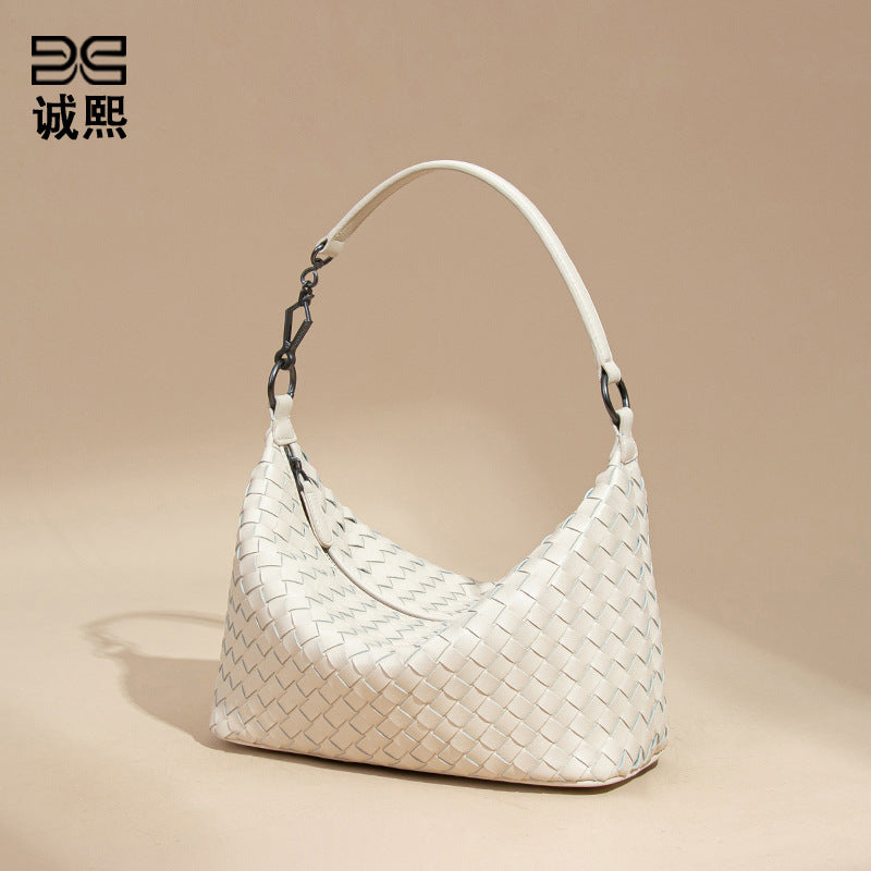 2025新款时尚小众腋下编织女包休闲纯色手提包潮流单肩斜挎饭盒包