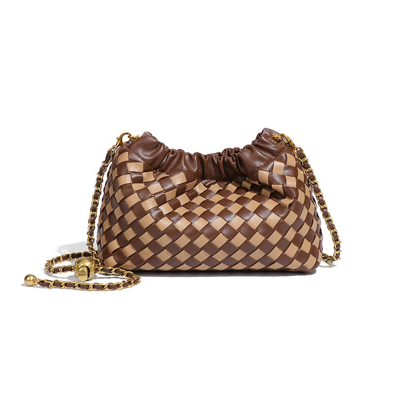 新款包包女皱褶云朵包时尚小金球手工编织包小香风秋季单肩斜挎包