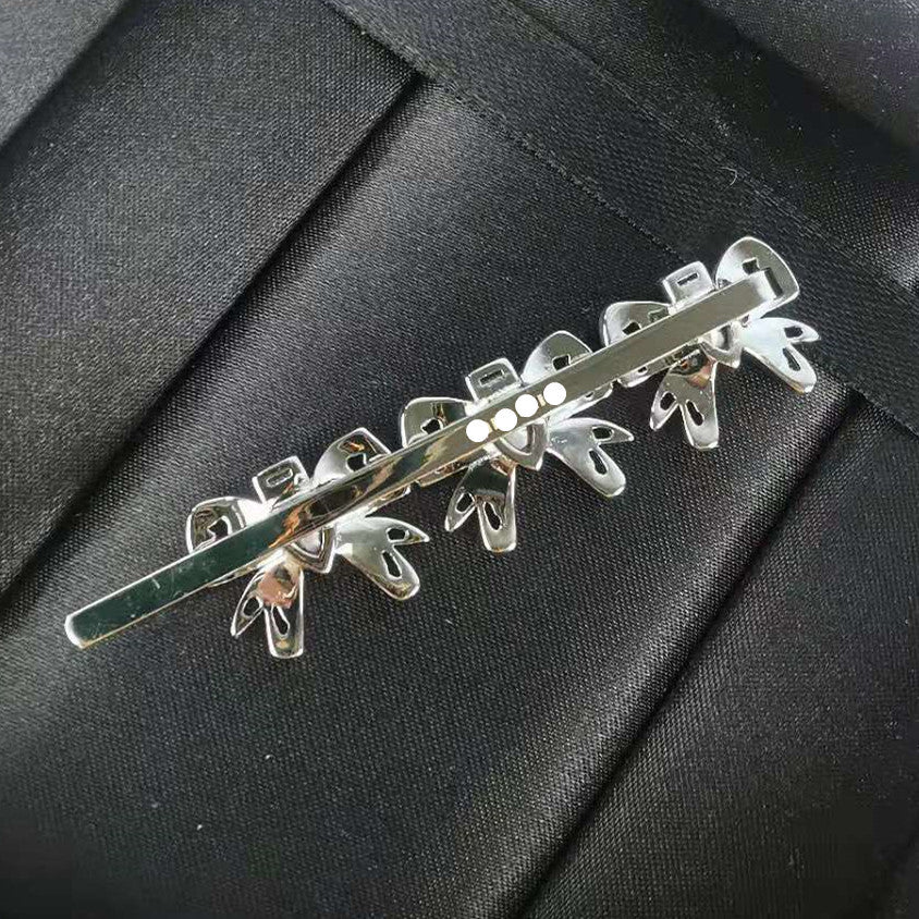 缪家新款水晶蝴蝶结发夹甜美气质可爱边夹超仙发饰一字镶钻头饰