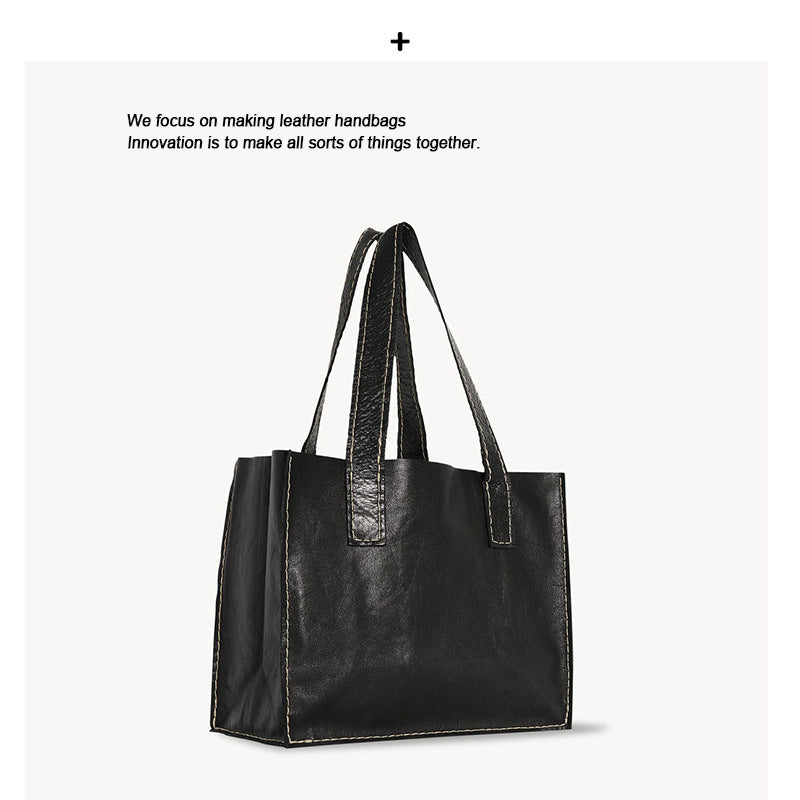 疯马皮复古牛皮手提包女士竖款2025平板电脑包真皮购物包托特女包