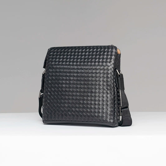 X&BV男士斜挎包休闲商务单肩包男竖款编织时尚潮流青年背包大容量