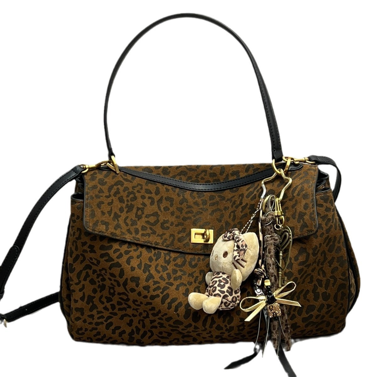 2024秋冬新款时尚通勤马毛羽毛包豹纹腋下单肩包百搭手提斜挎包女