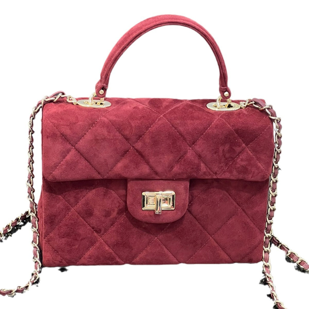 高级感磨砂麂皮菱格包包女新款大容量通勤单肩斜挎小方包红色小包