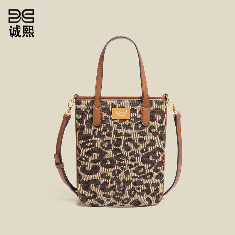 跨境风潮复古豹纹托特包时尚手提女包休闲单肩斜挎包大容量水桶包