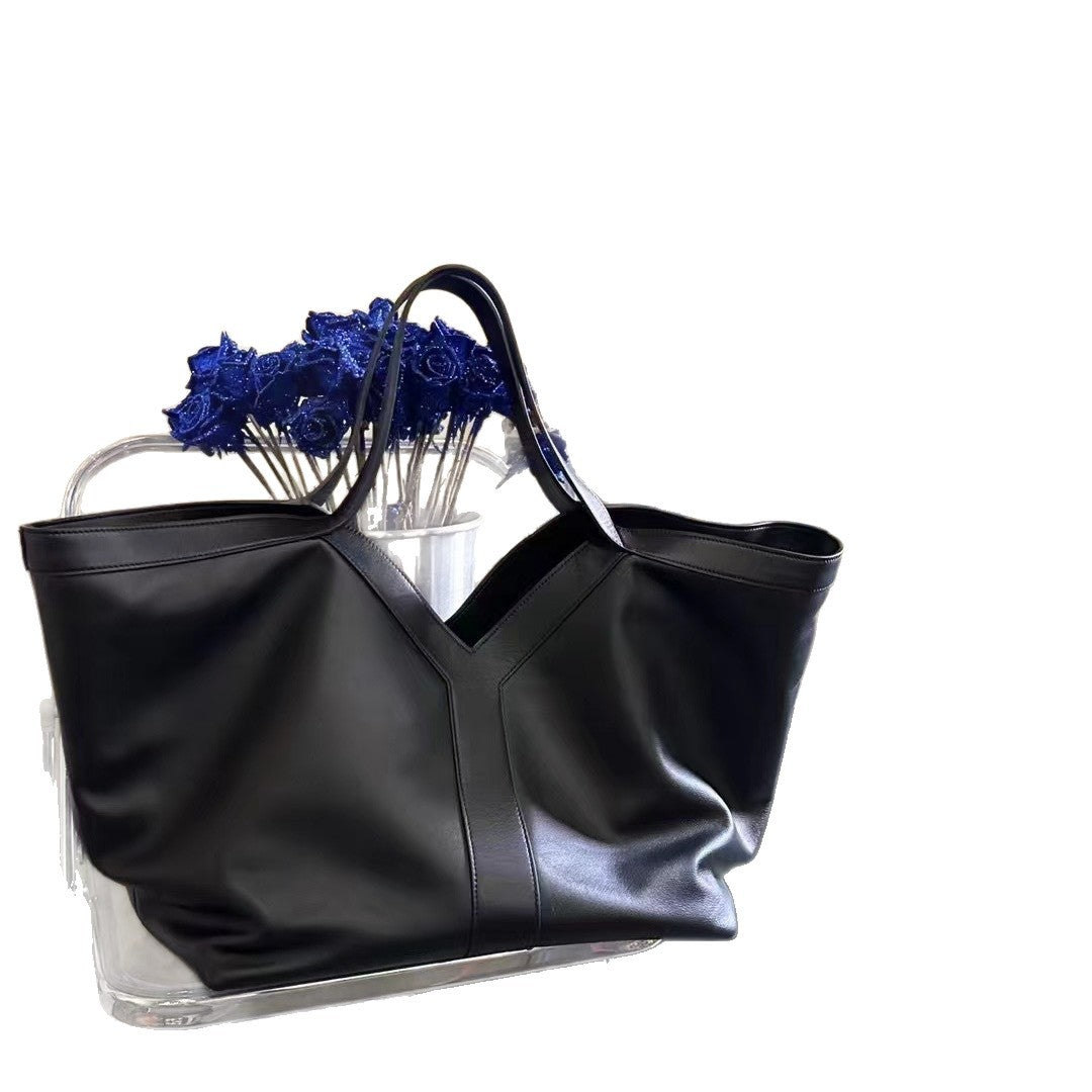 新款潮流牛皮Y字简约托特包大容量单肩腋下手提进口皮料时尚女包