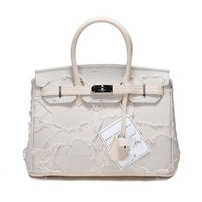 日韩潮包ins小众设计复古大容量链条串珠托特包牛仔布手提包包